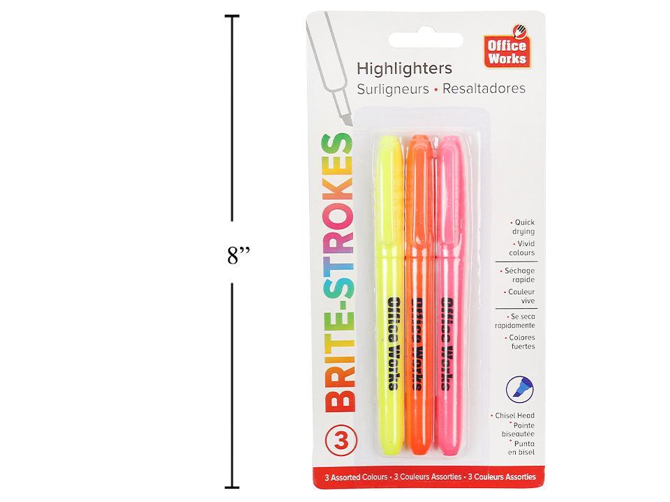 O.WKs. 3-Piece "Brite" Highlighters with Chisel Tip