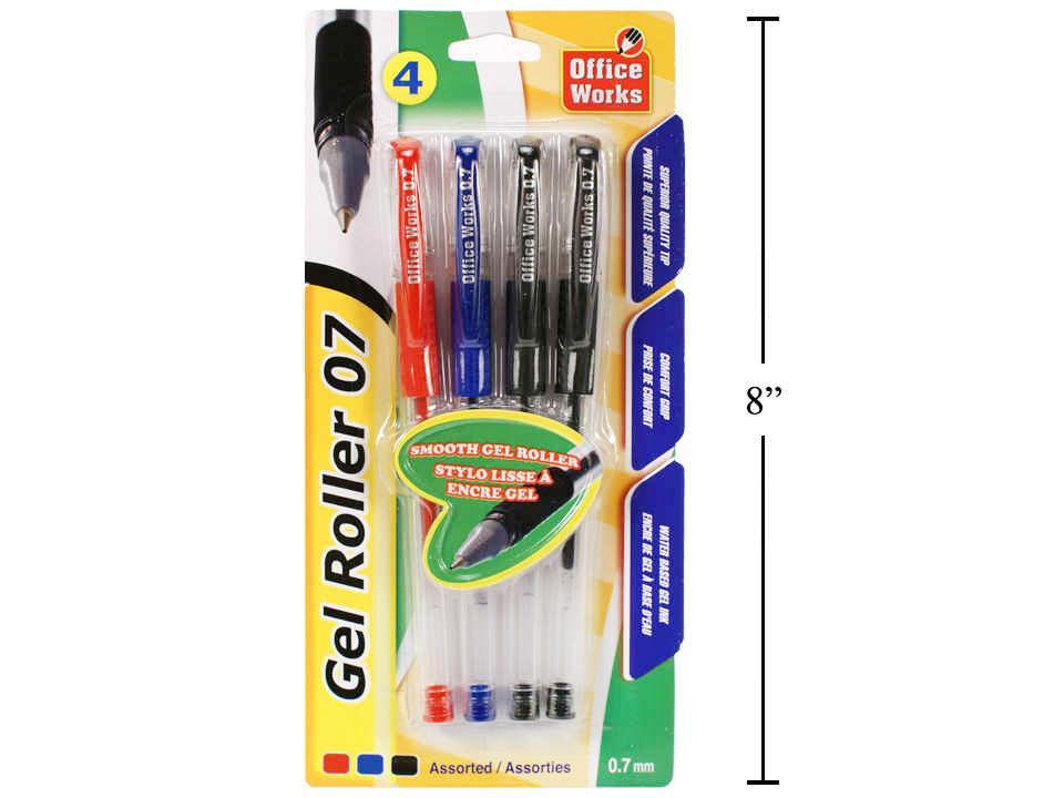 O.WKs. 4-Piece 0.7mm Gel Roller Ball Pen Set in Blue, Black, and Red