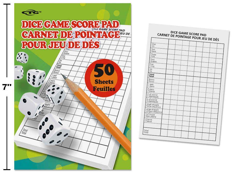 J-Hook Dice Game Score Pad