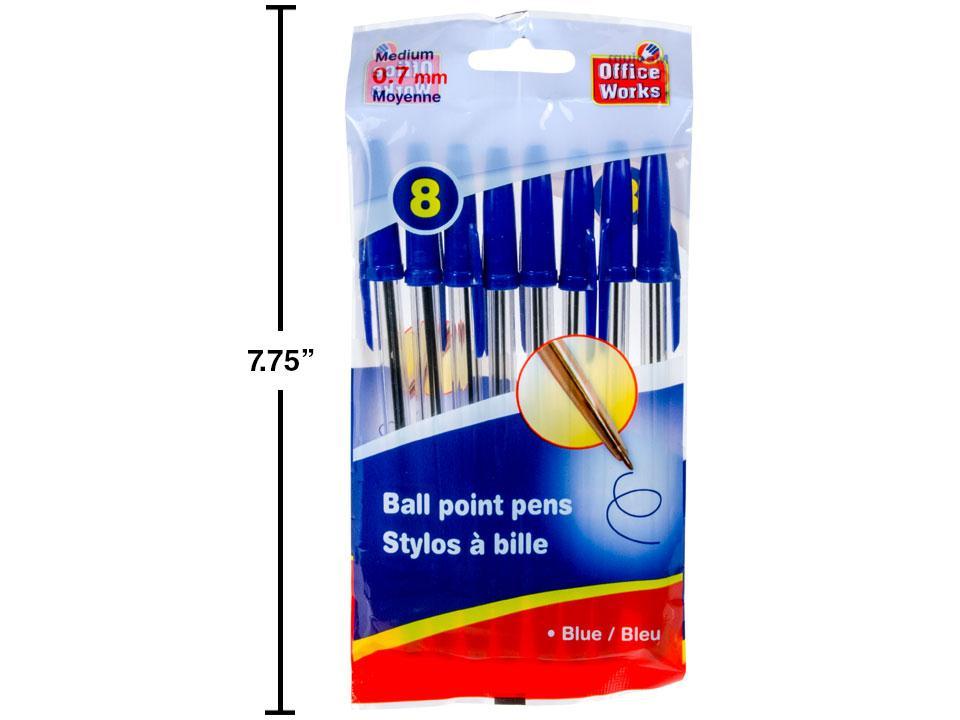 O.WKs. 8-Piece 6.25" Blue Ball Pens (A196621)