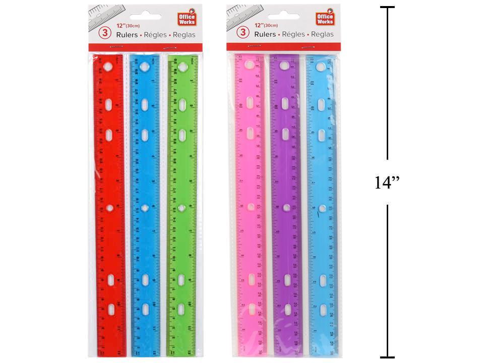 O.WKs. 3-Piece Plastic Ruler Set with Binder Holes