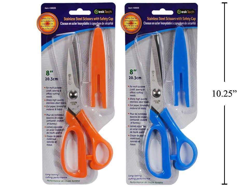 Desk Tech 8-Inch Stainless Steel Scissors with Safety Cap