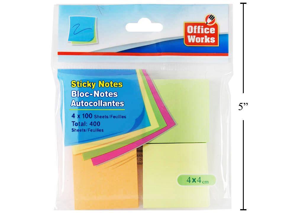 O.WKs Neon Adhesive Memo, 4 x 100 Sheets, 4x4cm