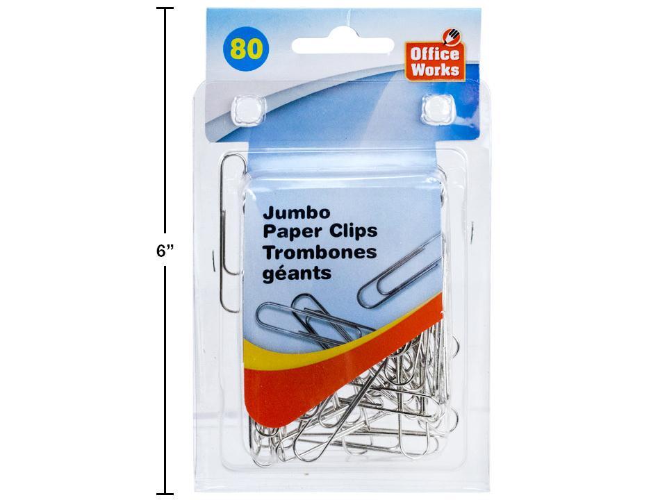 O.WKs. 80-Piece Metal Paper Clips, 50mm, Clam Pack with Header