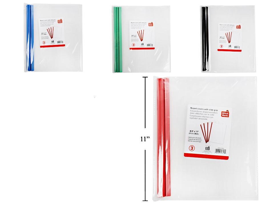 O.WKs. 3-Piece PVC Report Cover with Slide Grip, 8.5x11"