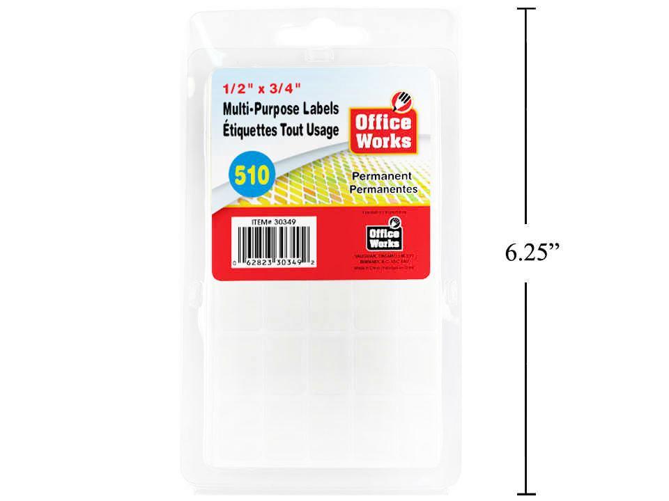 O.WKs. 510-Piece Multi-Purpose Label, 1/2x3/4", Clam Pack