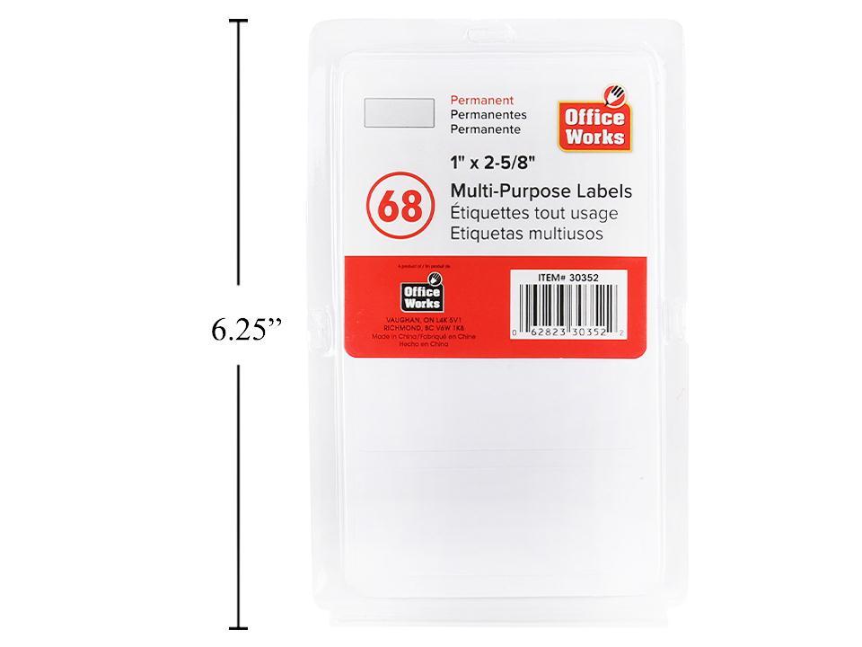 O.WKs. 68-Piece Multi-Purpose 1x2-5/8" Labels in Clam Pack