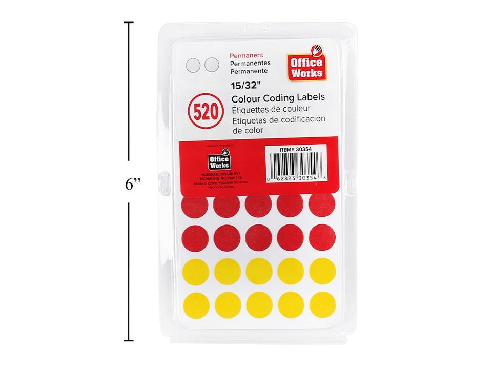 O.WKs. 520-Piece Colour Coding Label Set, 15/32" Diameter, Clam Pack Packaging