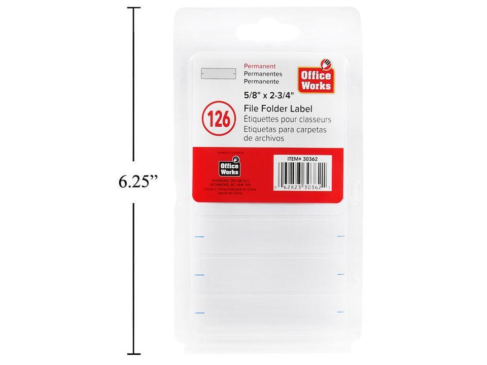 O.WKs. 126-Piece File Folder Label Set, 5/8x2.75"