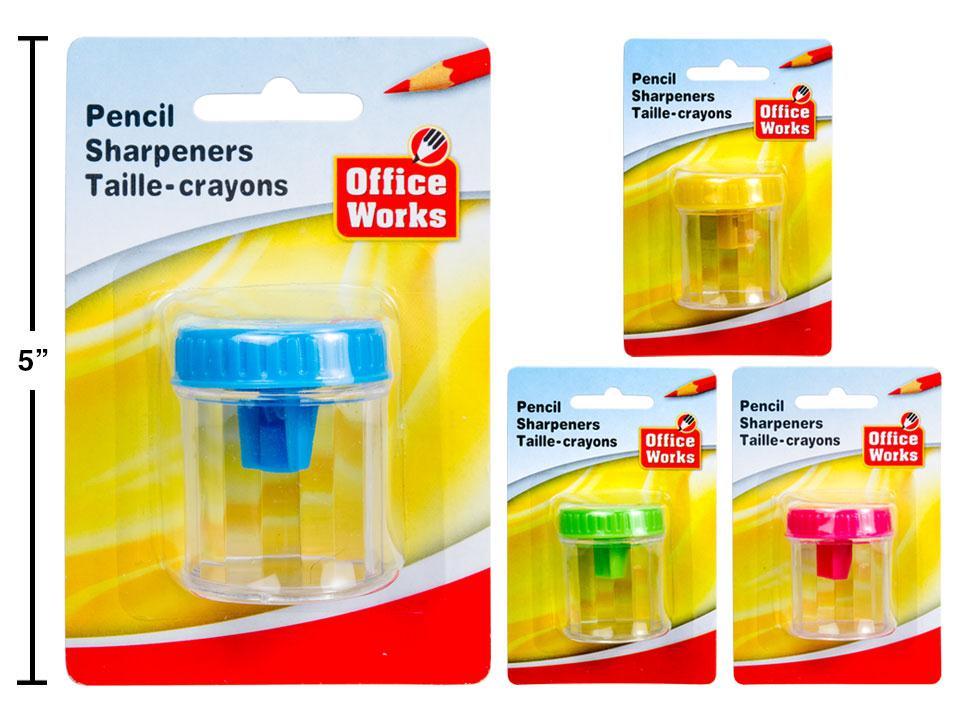 O.WKs. Drum Shaped Pencil Sharpener, Available in 4 Colors, with a Blister Card