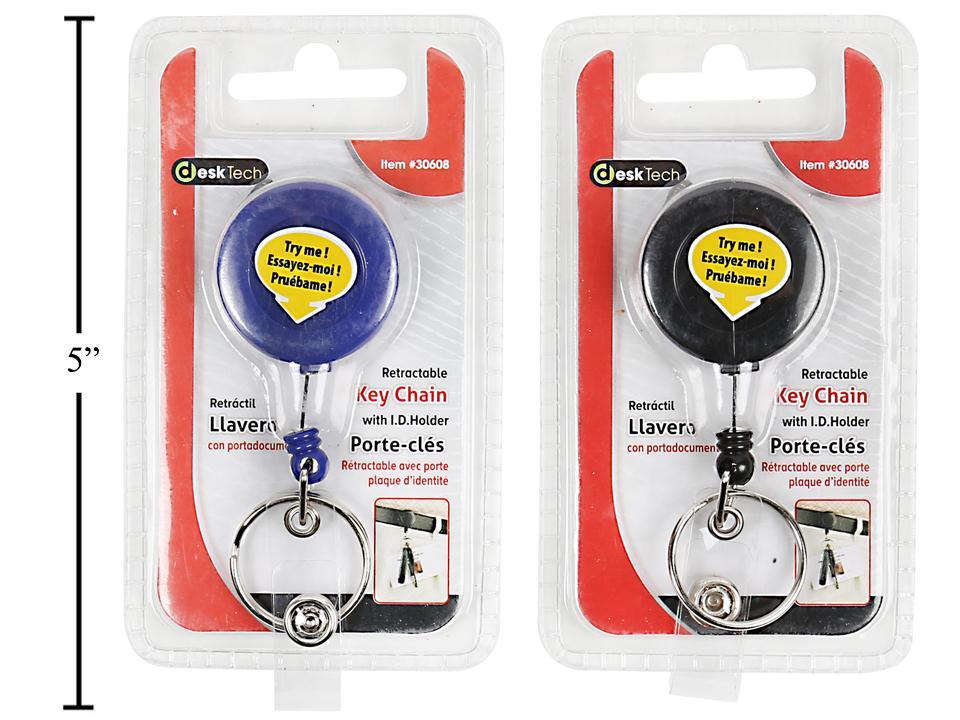 Desk Tech Key Chain with I.D. Holder, Retractable