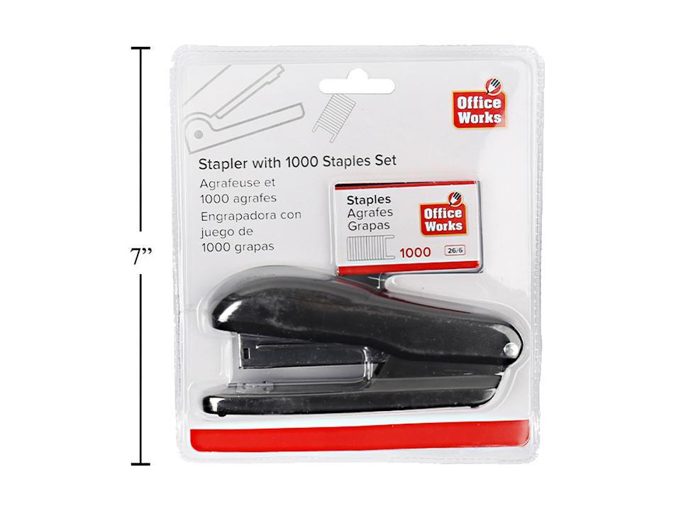 O.WKs. 26/6 Stapler Set with 1000 Staples, Black