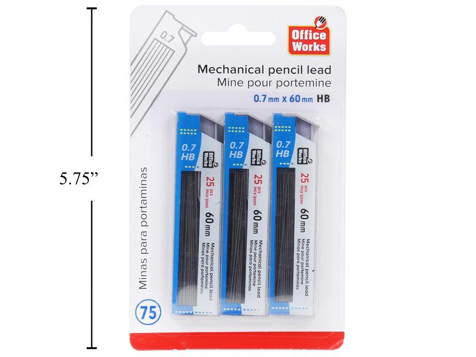 O.WKs. 0.7x60mm HB Pencil Lead, 3 Packs of 25 Pieces