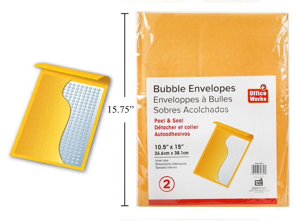 O.WKs. 2-Piece Bubble Envelopes with Peel & Seal, 10.5 x 15" Label