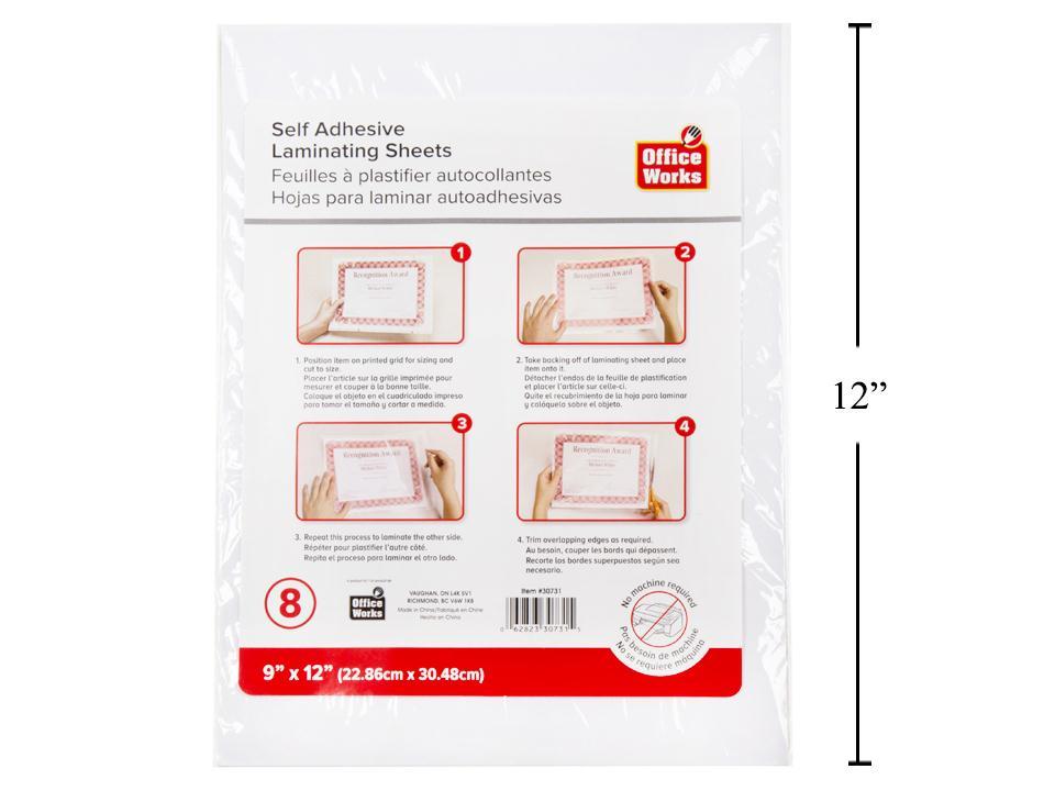 O.WKs. Self-Adhesive Laminating Sheets, 9x12 Inches, 8-Piece Set