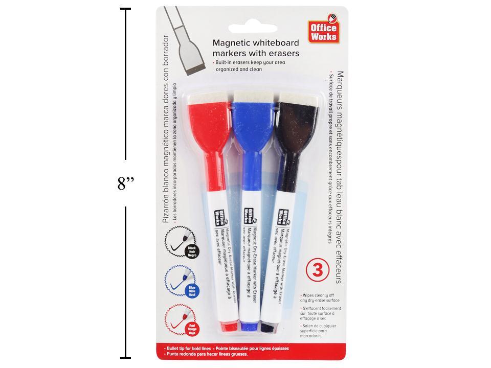 O.WKs. 3-Piece White Board Markers with Brush