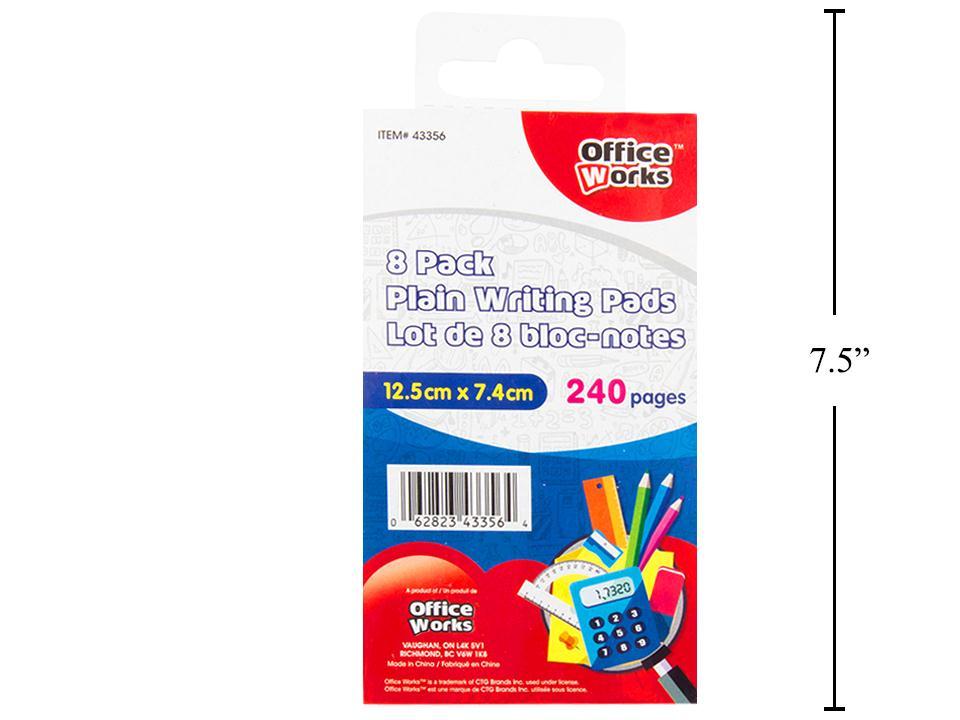 O.Wks Plain Writing Pads, 8-Pack, 12.5x7cm, 240 Sheets