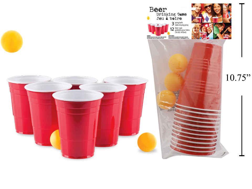 "Red Cup" Beer Pong Game Set - Includes 12 Cups (16 oz Each) and 3 Pong Balls
