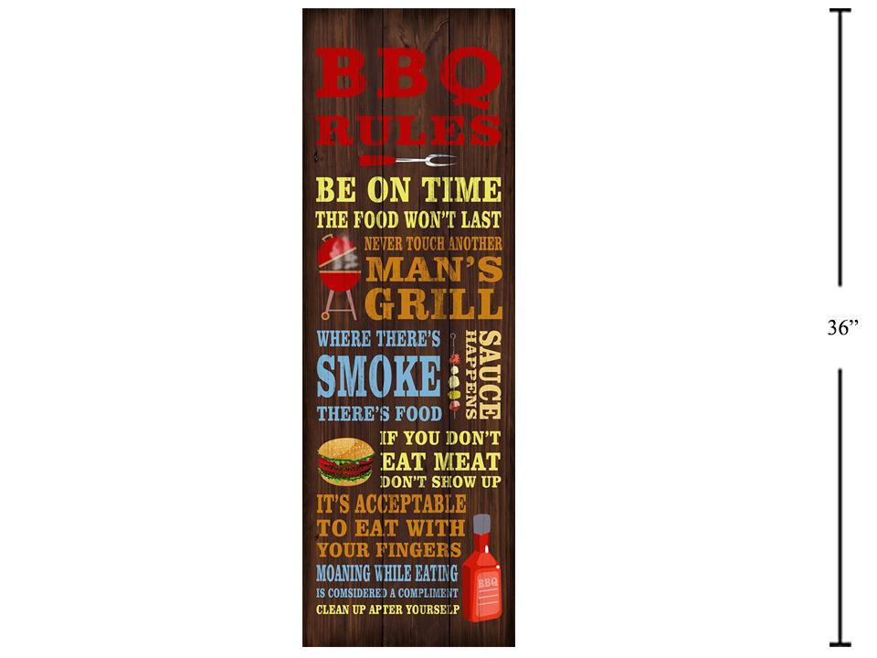 BBQ Rules Wall Plaque, 12"x36"