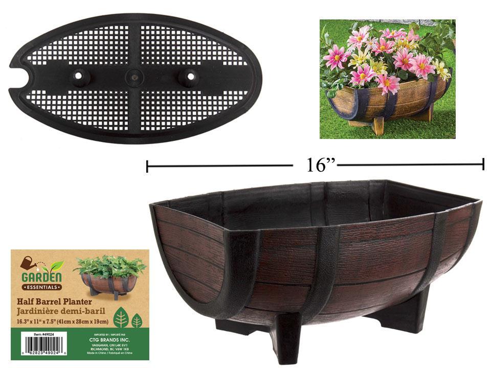 Garden E. Half Barrel Planter, 16.3"x11"x7.5"