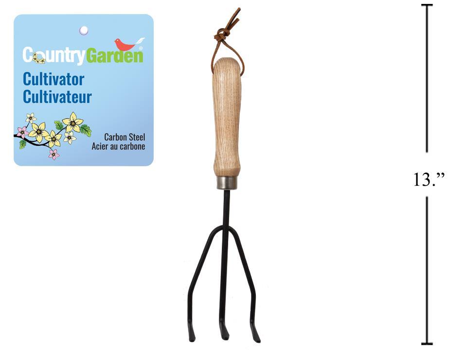 Garden E. 13" Carbon Steel Cultivator w/Wooden Handle