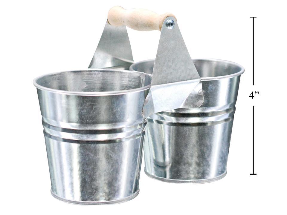 Garden E. Galvanized Twin Planter w/WoodHandle, 4.5"x4"
