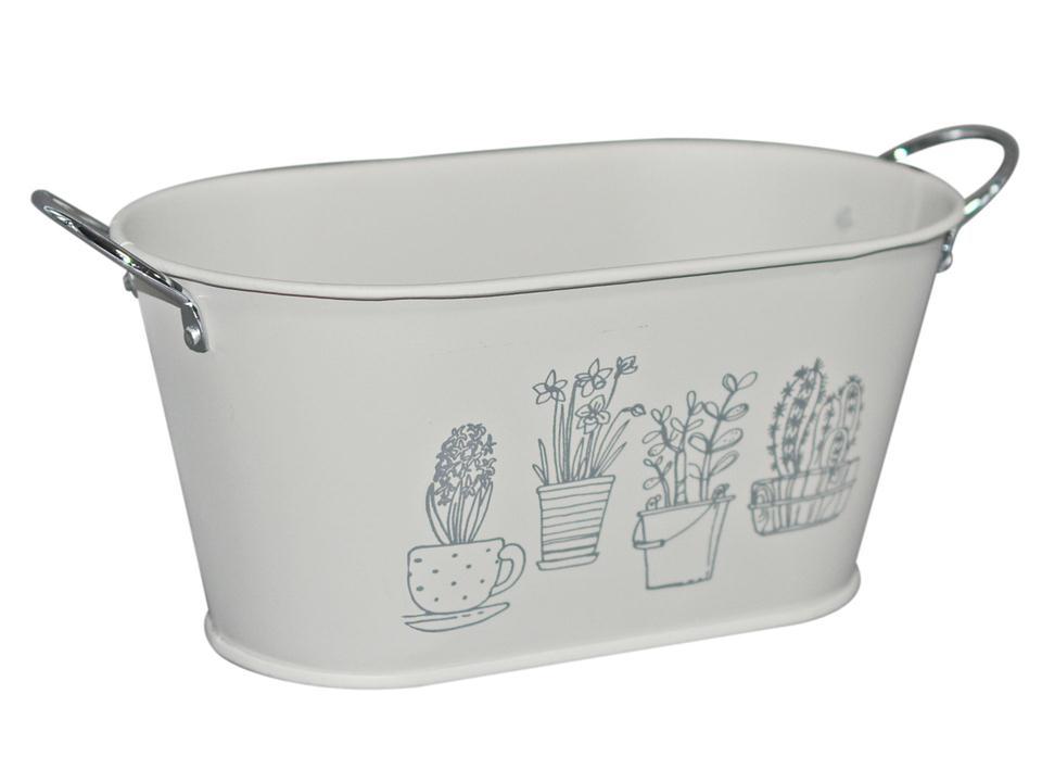 Garden E. Printed Galvanized Oval Tub Planterw/Handles-White