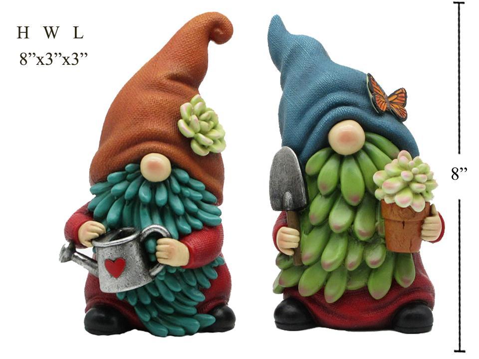 Country G. 8"H Succulent Gnome Garden Decor, 8"x3.9"x3"