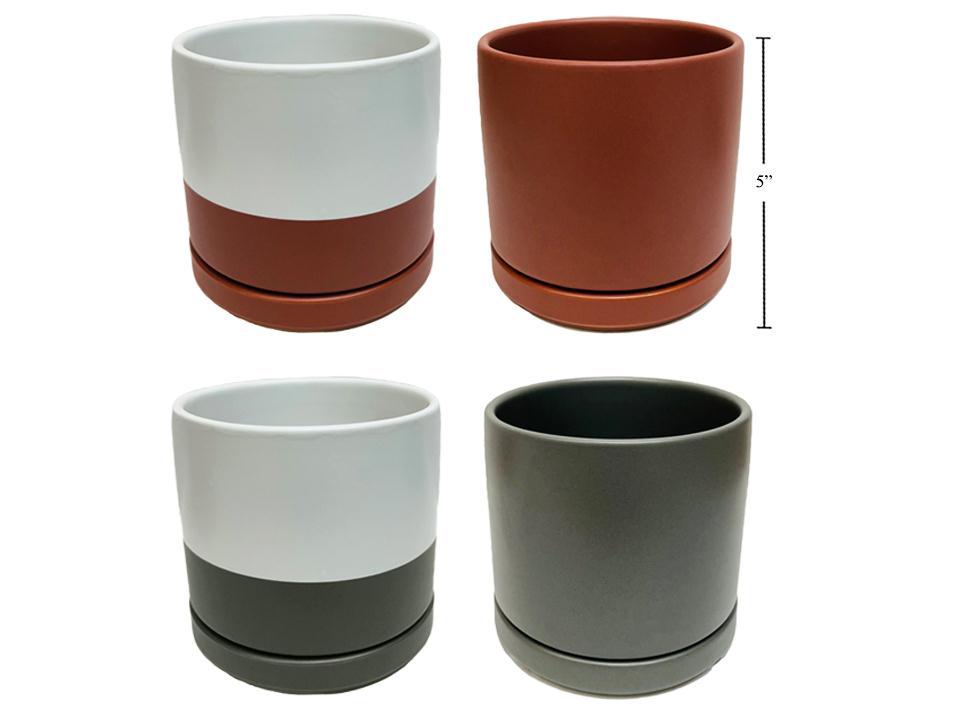 Garden E. 5" Matte Glaze Ceramic Flower Pot w/Saucer