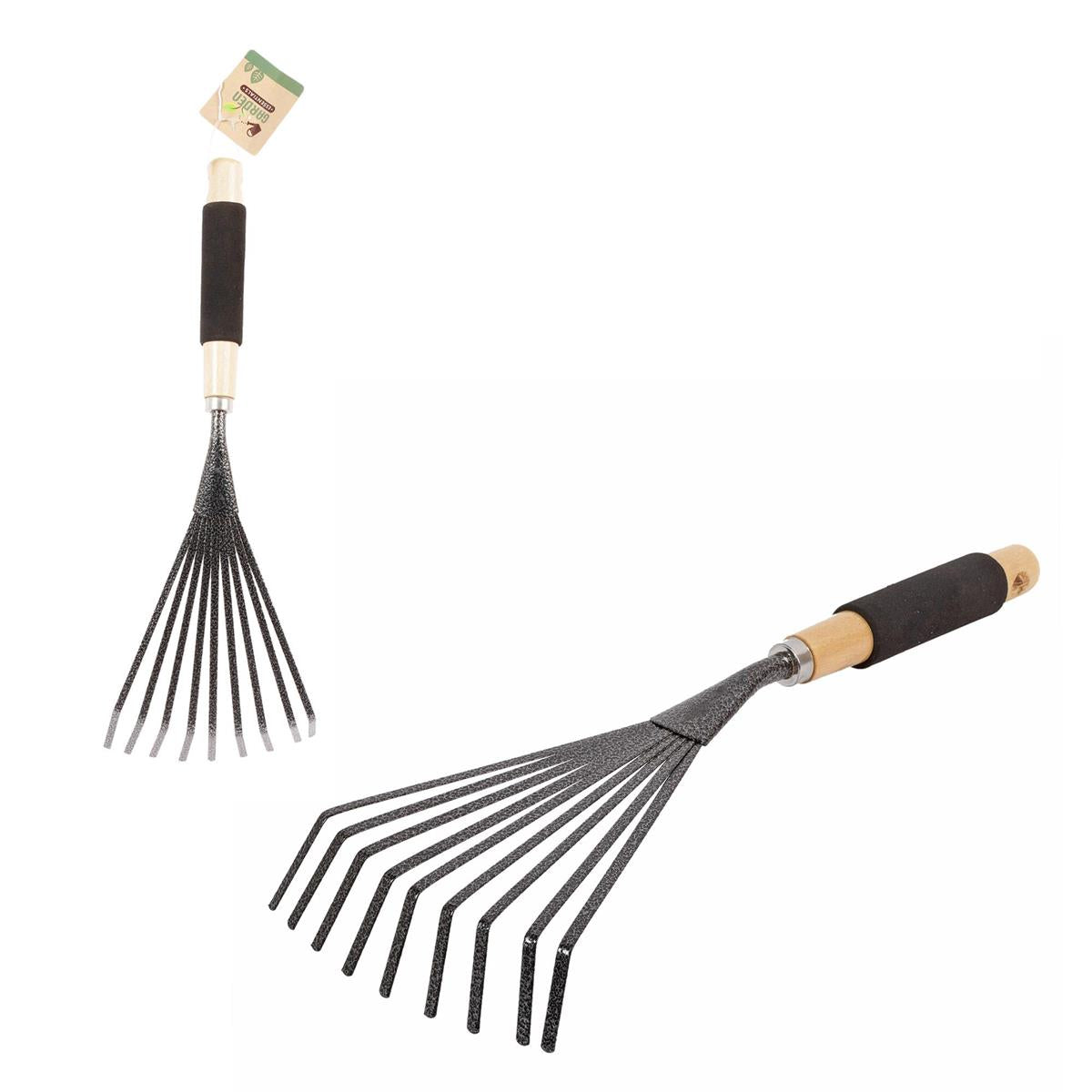Garden E. 14" Carbon Steel 9-Teeth Rake w/Wood Handle & Foam Grip