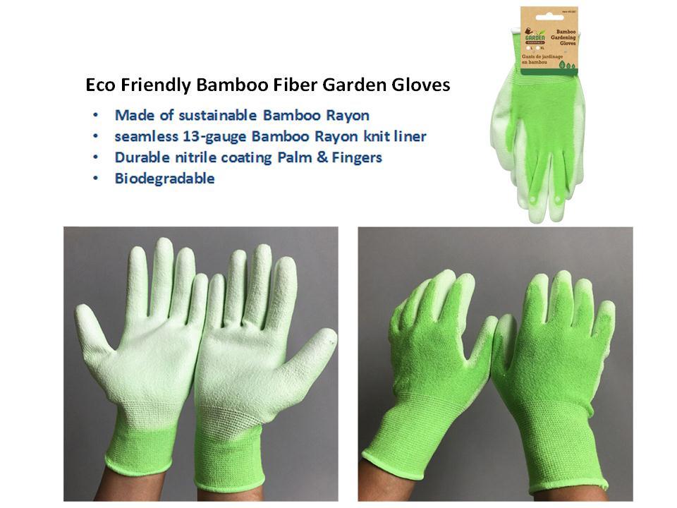 Garden Bamboo Fiber Gloves w/White PU on Palm & Knitted Wrist