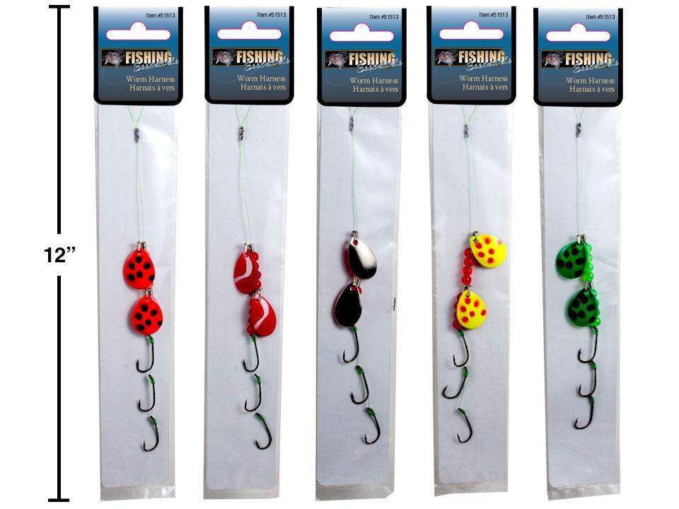 Fishing Worm Harness, w/3 Bait Hooks & 2 Hart Spinners