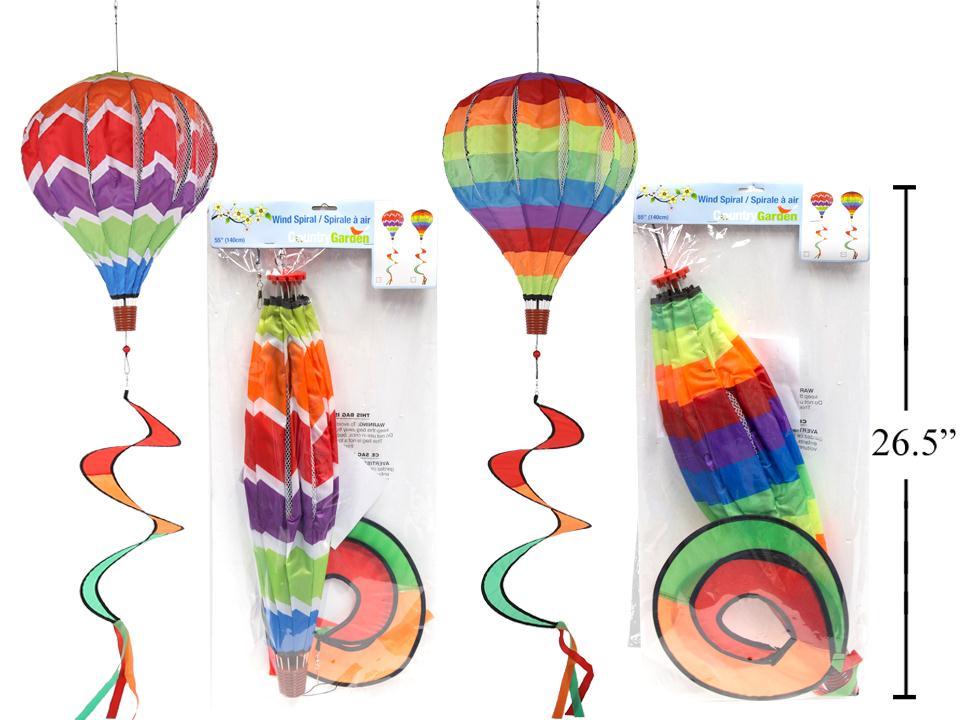Rainbow Colours Air Balloon Spiral Windmill, 2asst., 12"x55", pbh
