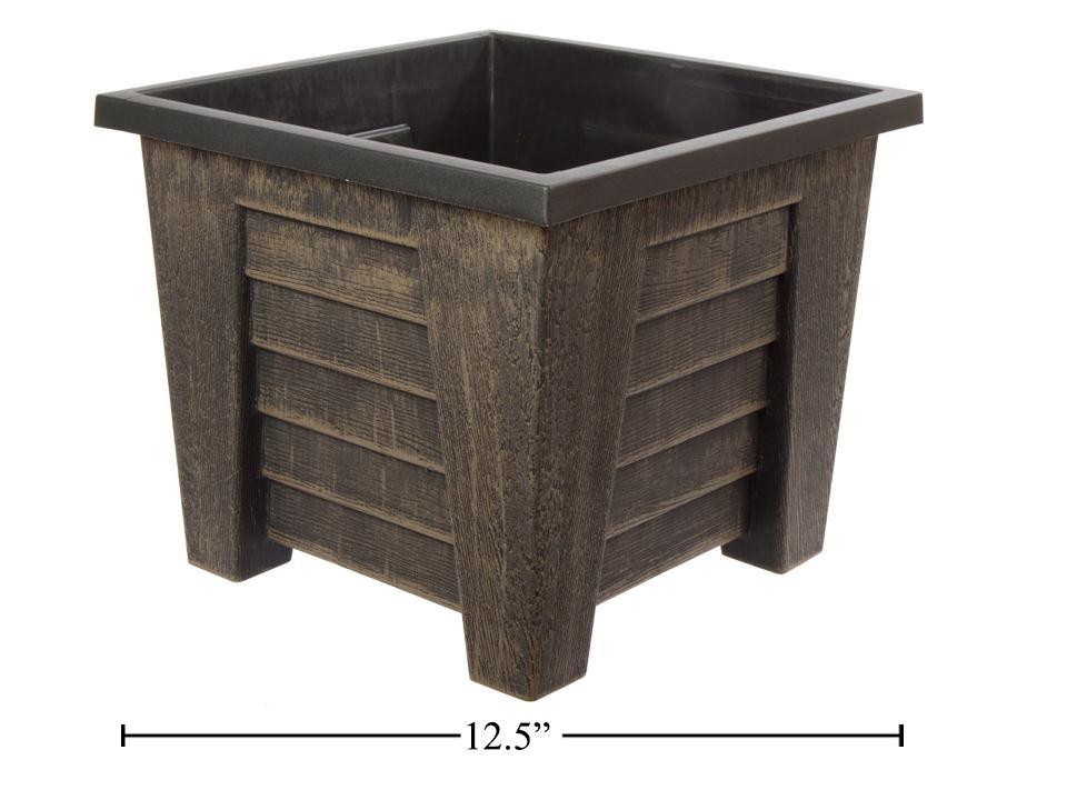 Square Wooden Look Plastic Flower Planter,12.2"x12.2"x10.5''H