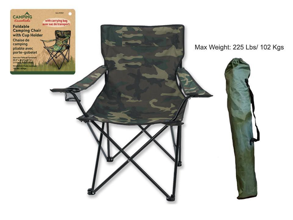 Camouflage Folding Camping Chair w/Cup Holder & Carry Bag