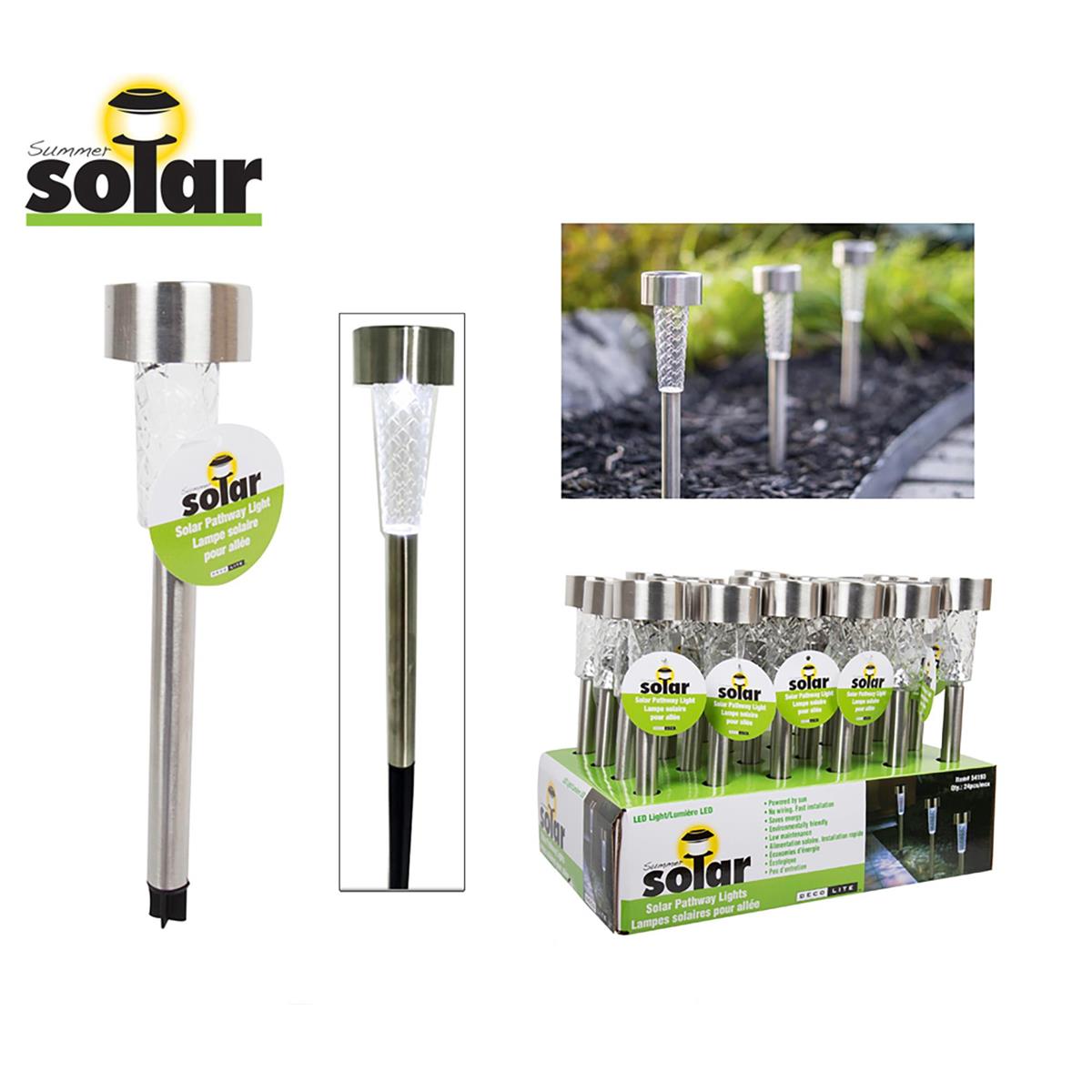 Solar 14"L LED Plastic Garden Light Stake-White