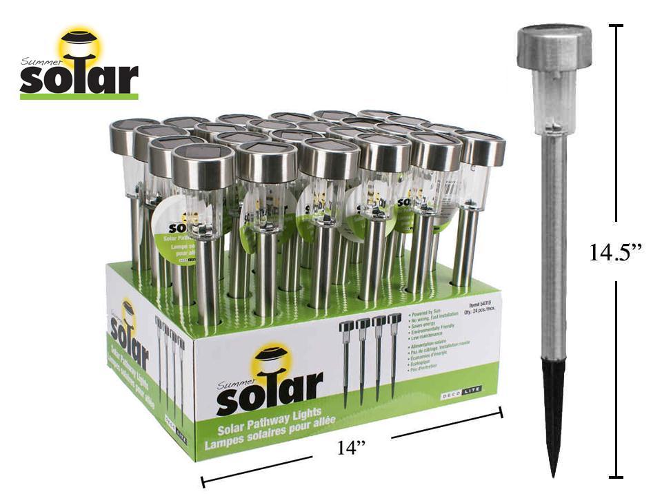 Solar Pathway LED Light Stake 14.25"H, S.Steel, Battetry Included