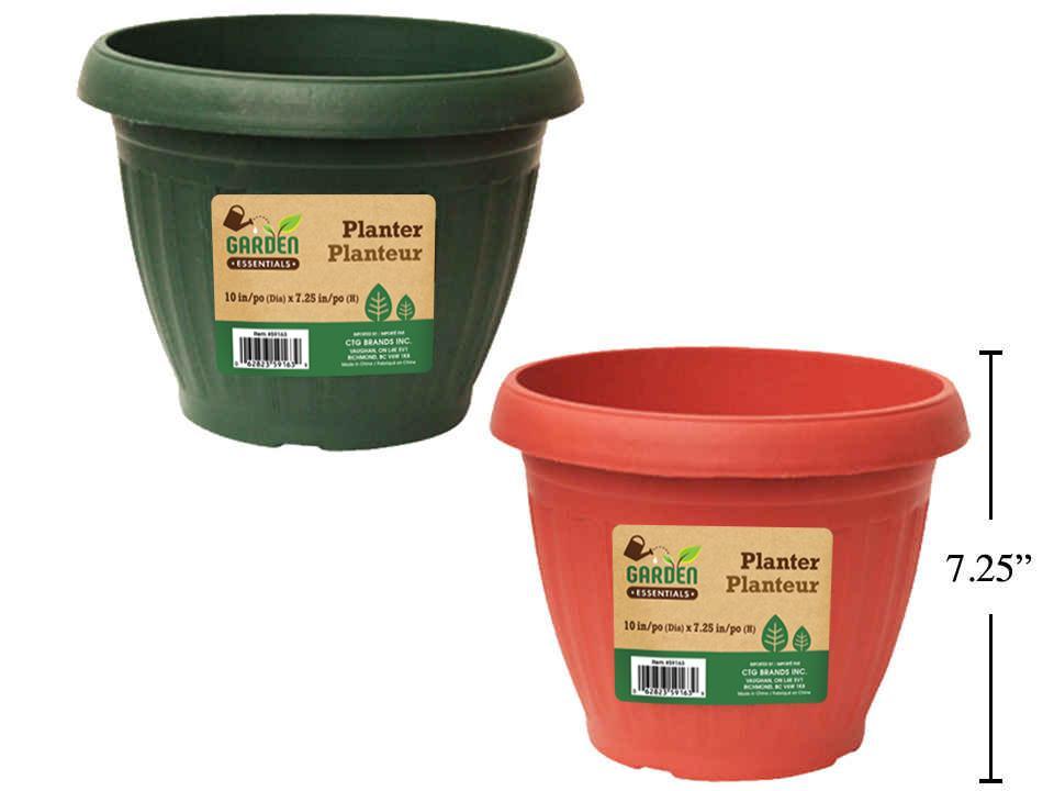 Garden E. 10" Round Plastic Planter , 2/C, 10"Dia.x7.25"H