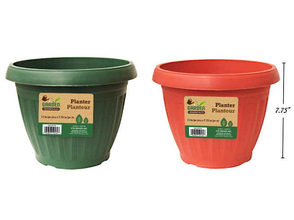 Garden E. 11" Round Plastic Planter , 2/C, 11"Dia.x7.75"H