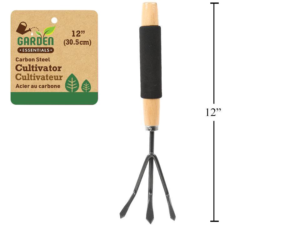 Garden 12" Carbon Steel Cultivator w/Wooden Handle & Foam Grip