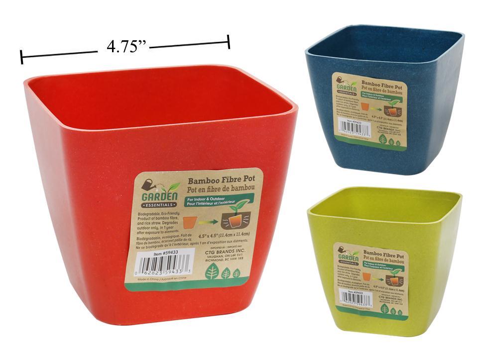 Garden E. Bamboo Fibre Bio. Square Pot, 4.5"x4.5"x4"