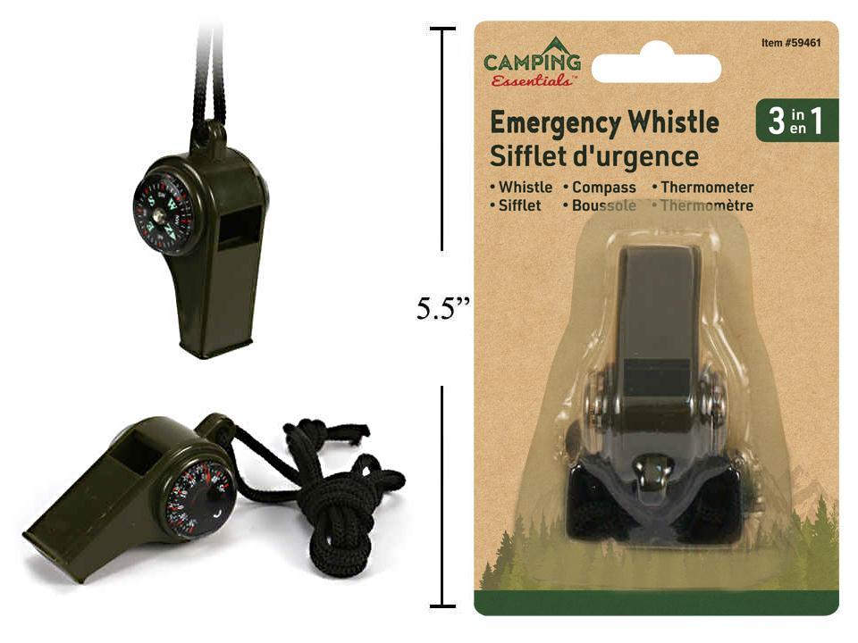 Camping 3-in-1 Emergency Whistle w/Compass & Thermometer