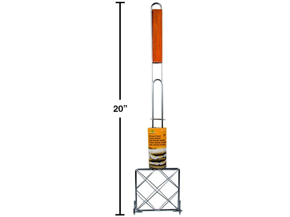 Camping 20" S'more Basket w/Wooden Handle, Chromeplated