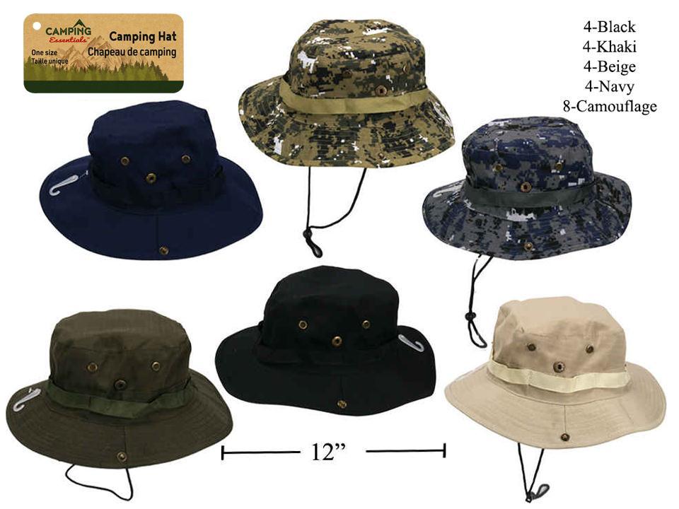 Camping Camouflage Pattern/Solid Hat, 6asst. Cols., One Size, cht