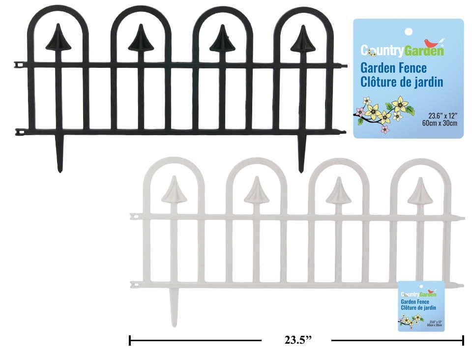 Garden E. 24"L Plastic Fence, 2/c: Black/White, 23.6"Lx12"H, cht