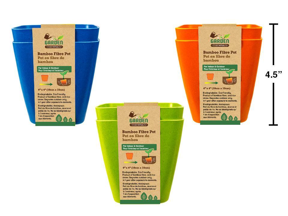 Garden E. 2pk Bamboo Fibre Bio. Square Pots,4"x4"x4"H