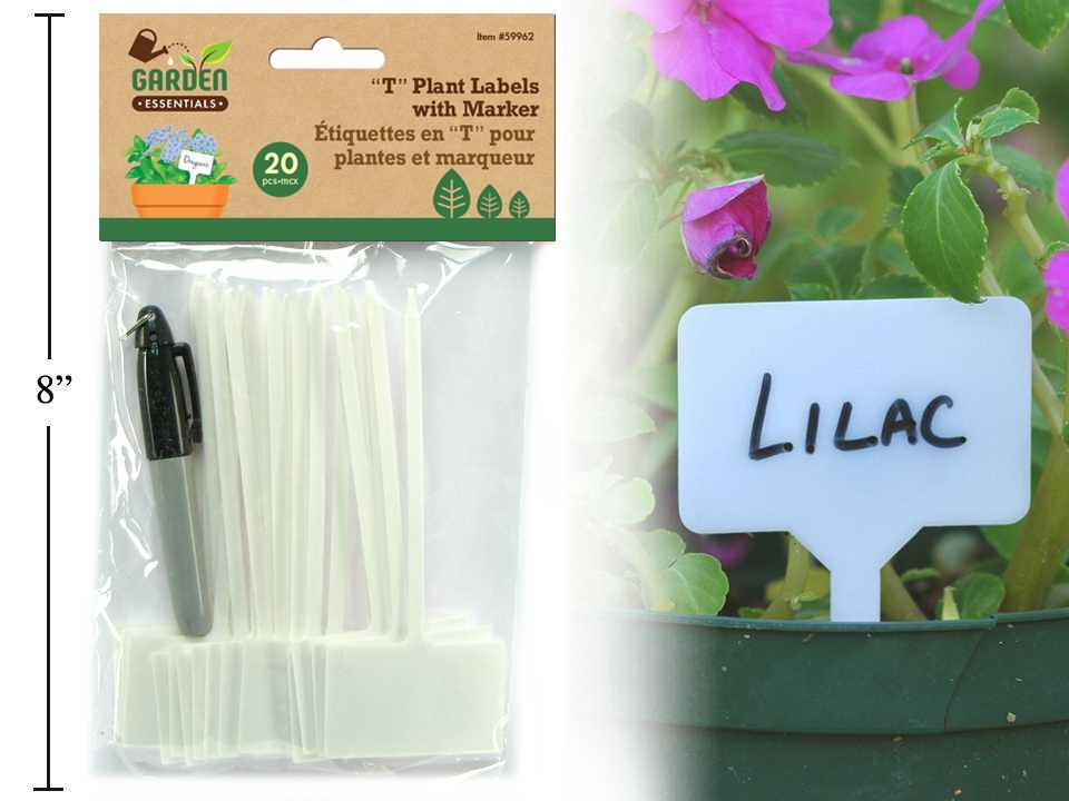 Garden E. 20pcs "T" Plant Labels w/Marker, White