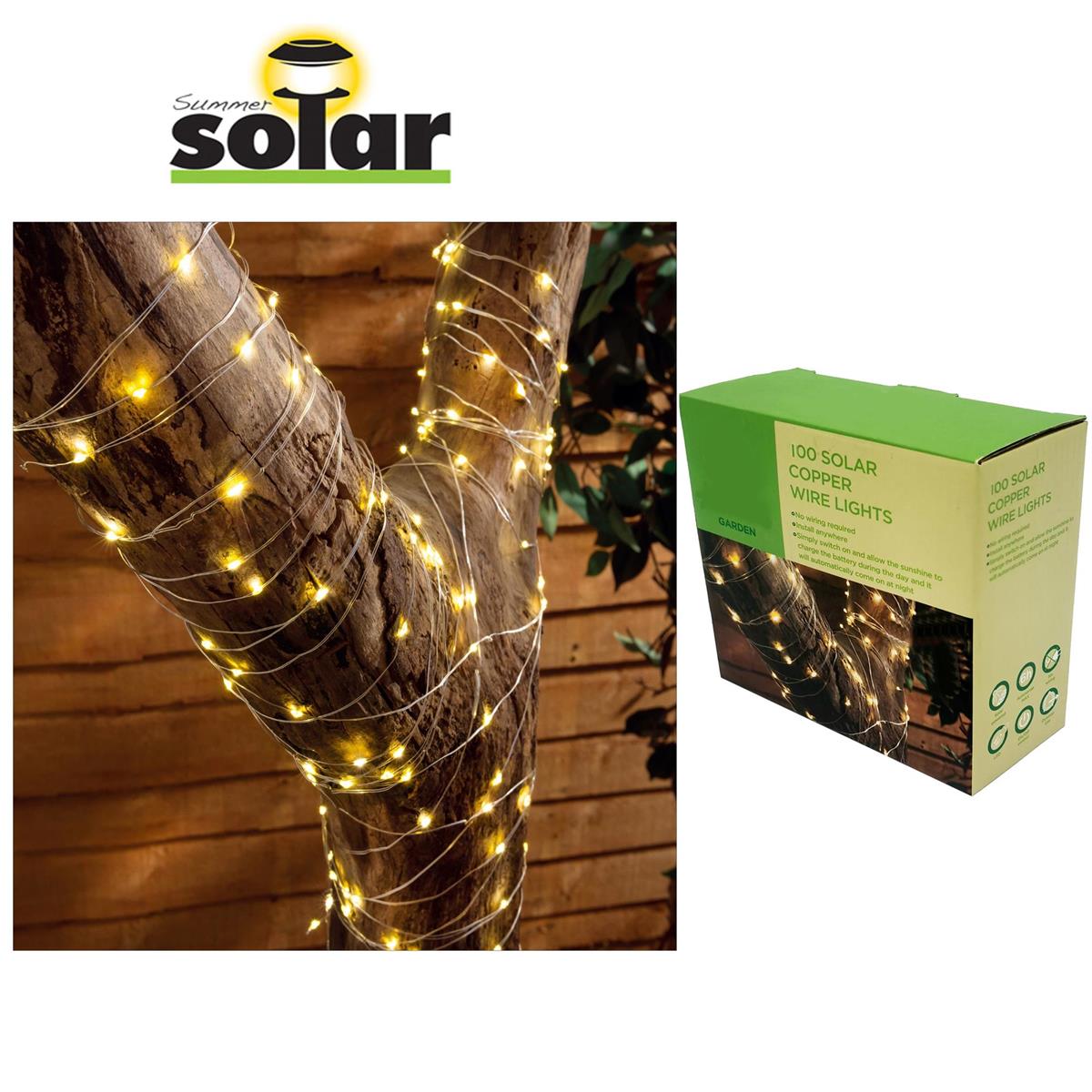 Solar 100 LED Copper Wire String Lights, Warm, LED3.9"/Total62.3'