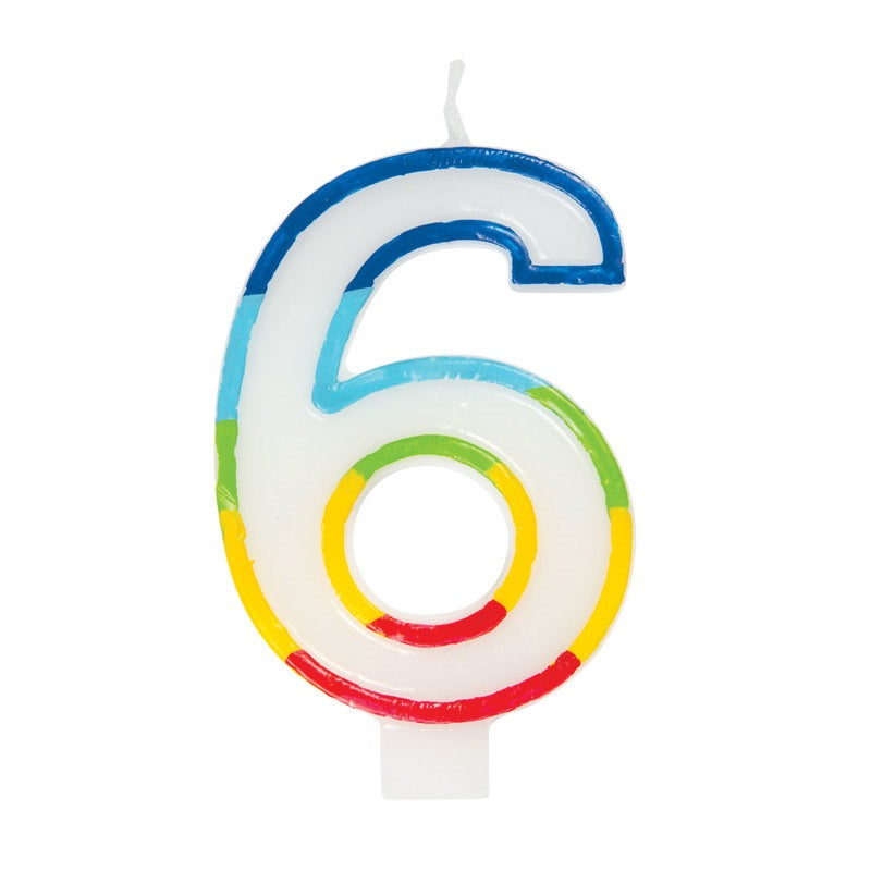 Number 6 Birthday Candle with Rainbow Border