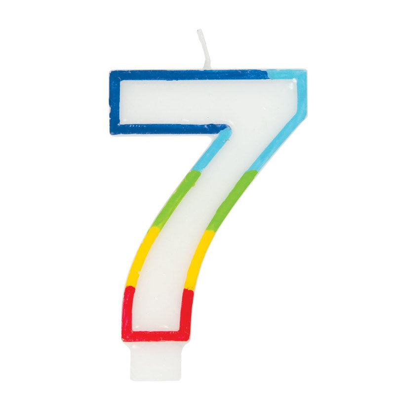 Number 7 Birthday Candle with Rainbow Border